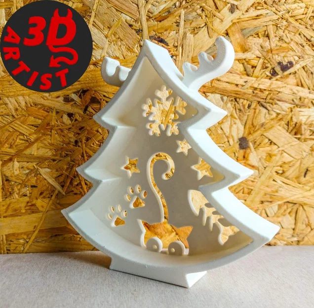 Cây thông Noel chú mèo tinh nghịch - Mô hình trang trí 3D độc đáo - Image 2