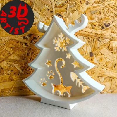 Cây thông Noel chú mèo tinh nghịch - Mô hình trang trí 3D độc đáo