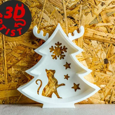 Mô hình trang trí cây thông Noel hình chú mèo dễ thương (3D Print)