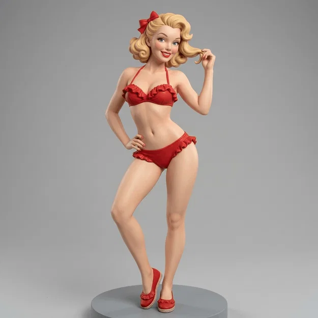 Mô hình 3D Pinup Art On the Beach - Tượng trang trí phong cách Retro - Image 1