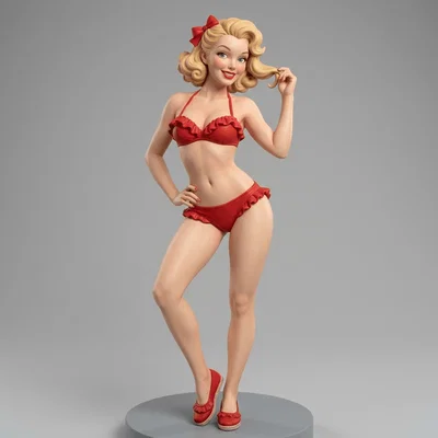 Mô hình 3D Pinup Art On the Beach - Tượng trang trí phong cách Retro