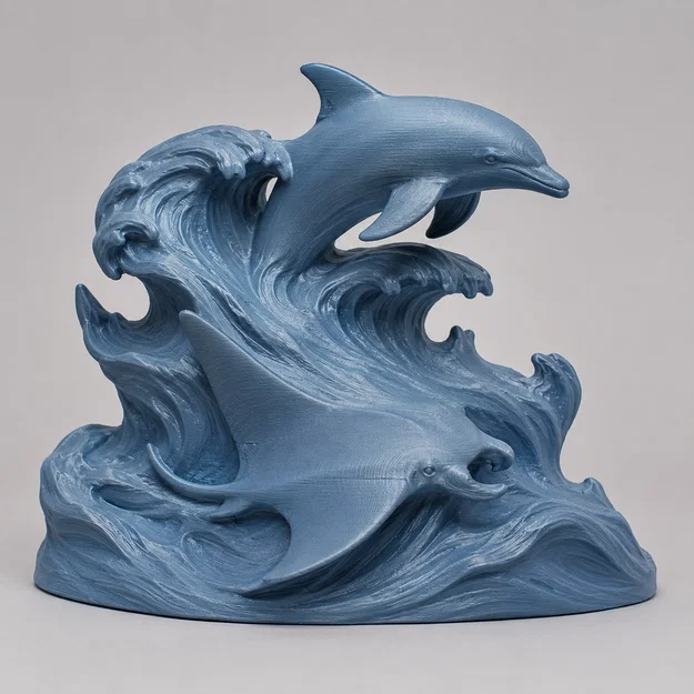 Mô hình 3D Cá heo và Cá đuối cưỡi sóng trang trí nghệ thuật - Image 1