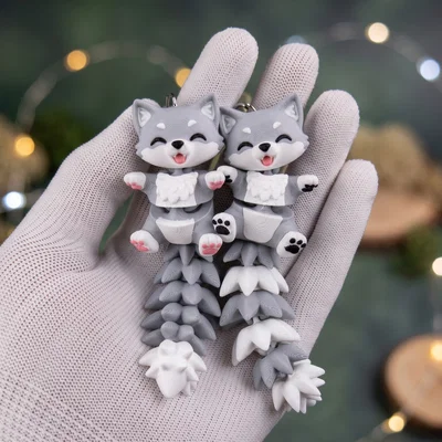 Mô Hình Sói Con Flexi Đáng Yêu - Đồ Chơi Khớp Nối, Móc Khóa và Nam Châm
