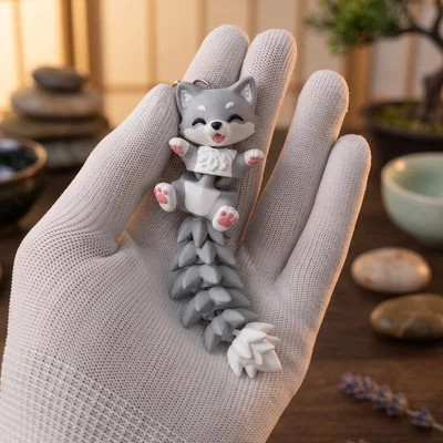 Mô Hình Sói Con Flexi Đáng Yêu - Đồ Chơi Khớp Nối, Móc Khóa và Nam Châm