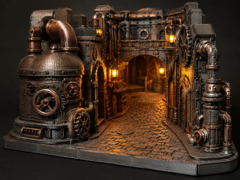 Mô hình tiểu cảnh hẻm công nghiệp Steampunk 3D cực chi tiết - Image 1