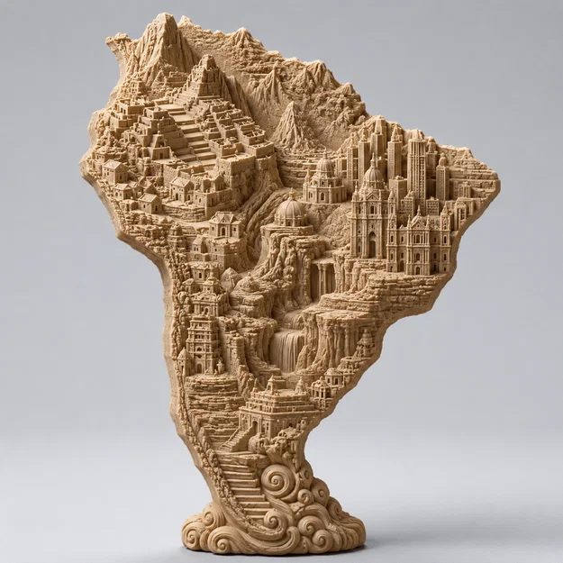 Mô hình điêu khắc 3D Nam Mỹ tinh xảo (Südamerika in Stein gemeißelt) - Image 1