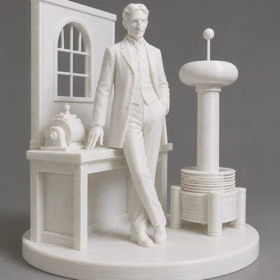 Mô hình in 3D Nikola Tesla trong xưởng làm việc đầy cảm hứng