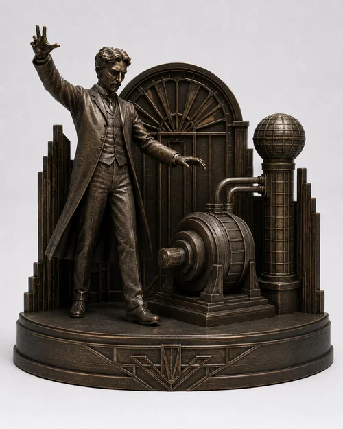 Mô hình tượng Nikola Tesla phong cách Art Deco nghệ thuật in 3D - Image 1