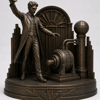 Mô hình tượng Nikola Tesla phong cách Art Deco nghệ thuật in 3D