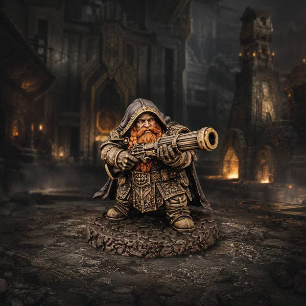 Bloodbound Realms – Dwarf – Grimbarrel Thundergunner (Mô hình STL in 3D Dark Fantasy) - Image 1