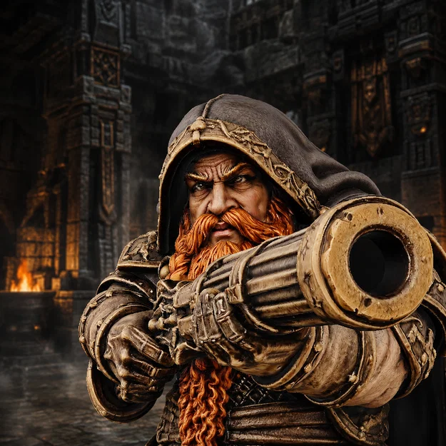 Bloodbound Realms – Dwarf – Grimbarrel Thundergunner (Mô hình STL in 3D Dark Fantasy) - Image 4