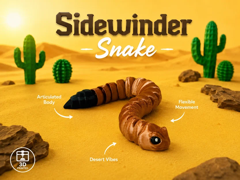 Rắn Sidewinder - Mô hình khớp nối 3D | Móc khóa in liền khối | Không cần support - Image 2