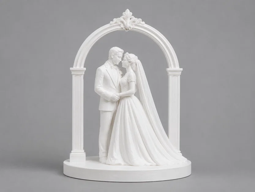 Mô hình cô dâu chú rể dưới vòm hoa trang trí tiệc cưới 3D - Image 1