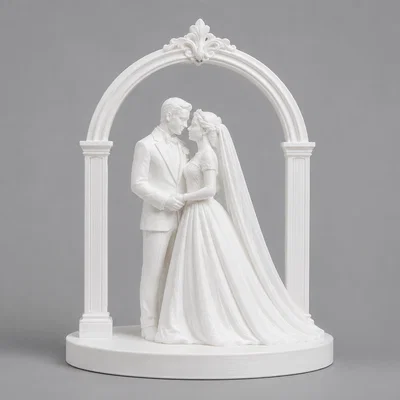 Mô hình cô dâu chú rể dưới vòm hoa trang trí tiệc cưới 3D