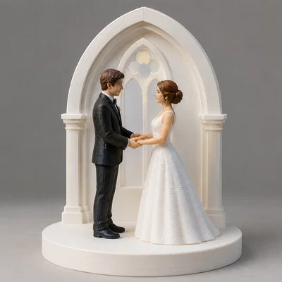 Mô hình cặp đôi đám cưới trong khung kiến trúc cổ điển 3D