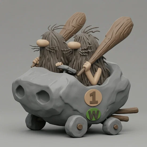 Mô hình 3D xe đua Bouldermobile và anh em Slag Bros - Wacky Races - Image 1