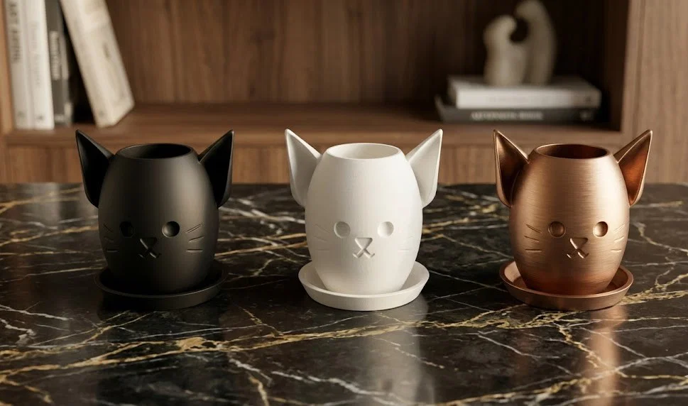 Chậu Cây Hình Mèo Đáng Yêu In 3D Kèm Đĩa Lót - Image 1