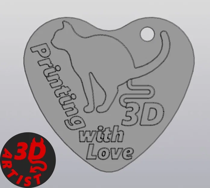 Móc khóa hình trái tim chủ đề mèo và in 3D (Valentine Keychain) - Image 1