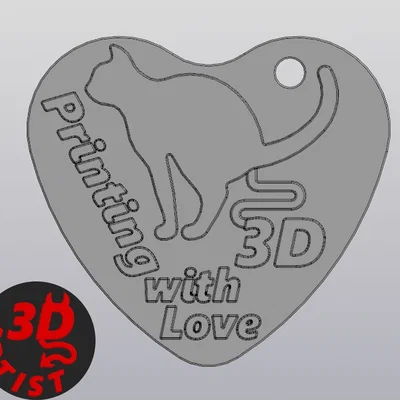 Móc khóa hình trái tim chủ đề mèo và in 3D (Valentine Keychain)