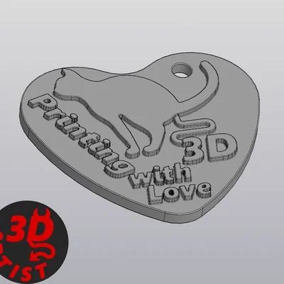 Móc khóa hình trái tim chủ đề mèo và in 3D (Valentine Keychain)