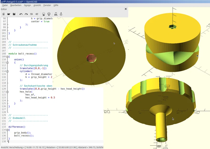 AI - OpenSCAD - Mẫu núm vặn đánh giá hiệu năng - Image 1