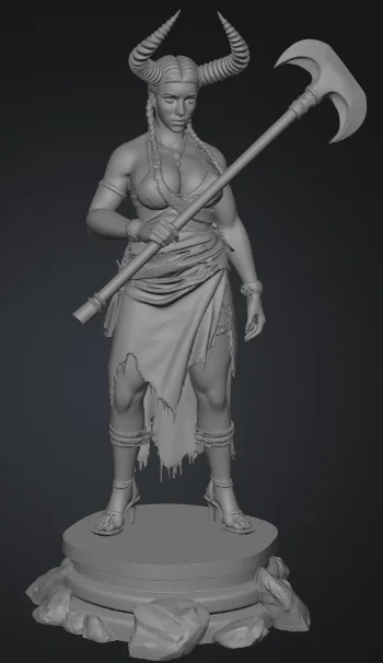 Mô hình 3D Nữ chiến binh Minotaur cầm rìu hai lưỡi ấn tượng - Image 1
