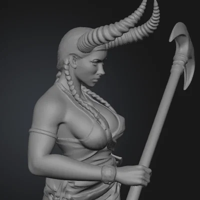 Mô hình 3D Nữ chiến binh Minotaur cầm rìu hai lưỡi ấn tượng