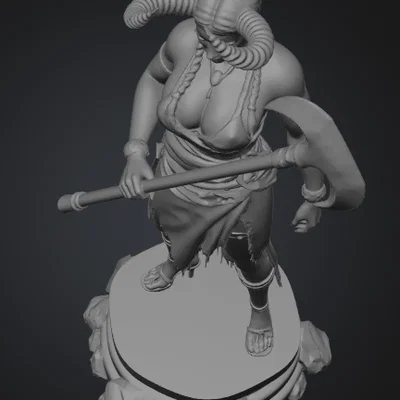 Mô hình 3D Nữ chiến binh Minotaur cầm rìu hai lưỡi ấn tượng