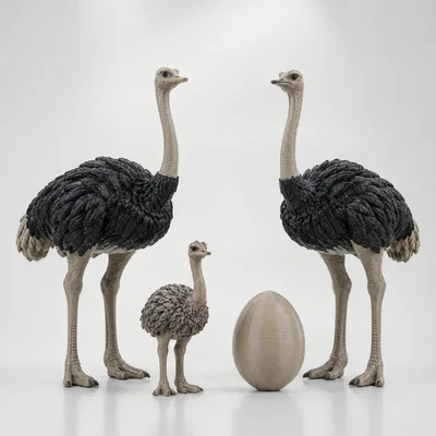 Mô hình gia đình đà điểu 3D trang trí tinh xảo