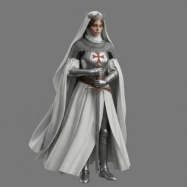 Mô hình 3D Nữ Hiệp Sĩ Thánh (Female Holy Knight) đầy đủ chi tiết - Image 1
