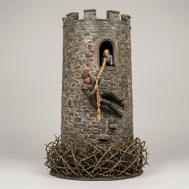 Mô hình 3D Rapunzel và Hoàng tử trong tháp cao - In 3D nghệ thuật - Image 1