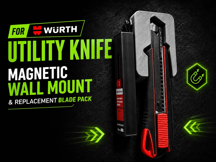 Giá treo nam châm cho dao rọc giấy Würth và hộp lưỡi thay thế - In 3D không cần support - Image 1