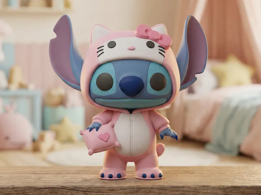 Mô hình 3D Stitch mặc đồ hóa trang Hello Kitty siêu đáng yêu - Image 1