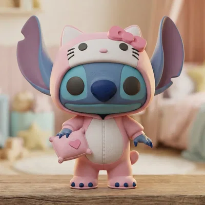 Mô hình 3D Stitch mặc đồ hóa trang Hello Kitty siêu đáng yêu