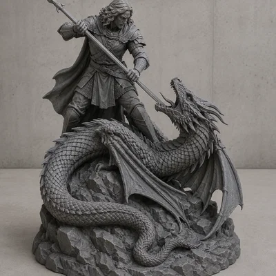 Mô hình 3D hiệp sĩ chiến đấu với rồng cực đẹp cho người mê Fantasy