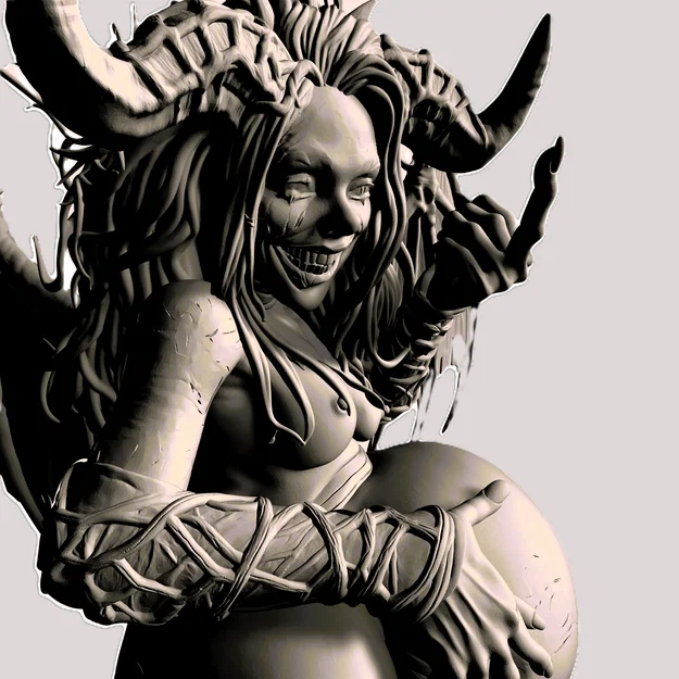 File STL Nữ Quỷ Cursed Smile | Nhân Vật Fantasy Giơ Ngón Tay Giữa | Mô Hình Resin Chi Tiết Cao - Image 1