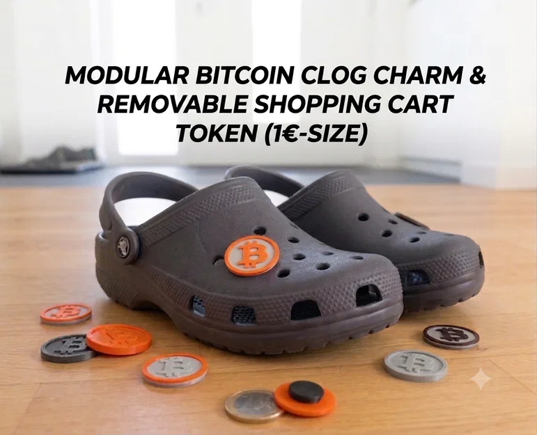 Charm Bitcoin (BTC) gắn dép Clog & Đồng xu xe đẩy siêu thị (Bản 1 mảnh & 2 mảnh vặn vít) - Image 1