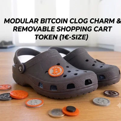 Charm Bitcoin (BTC) gắn dép Clog & Đồng xu xe đẩy siêu thị (Bản 1 mảnh & 2 mảnh vặn vít)