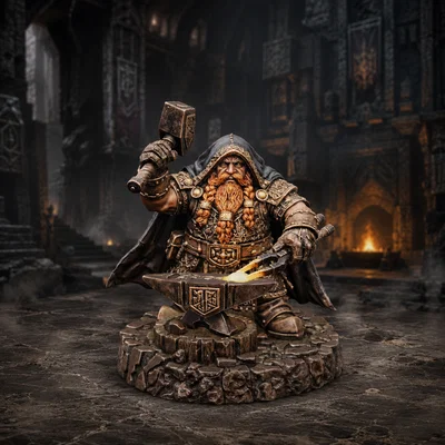 Vhorlath Realms – Dwarf – Ashenforge Rune Master (Mô hình 3D Dark Fantasy STL)