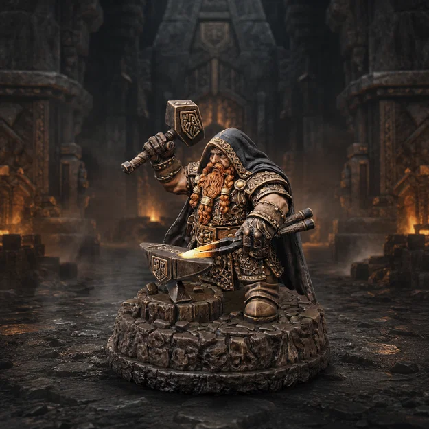 Vhorlath Realms – Dwarf – Ashenforge Rune Master (Mô hình 3D Dark Fantasy STL) - Image 2