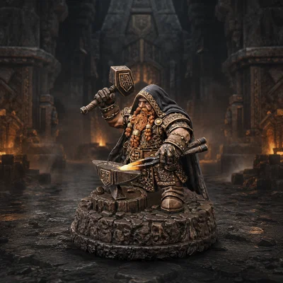 Vhorlath Realms – Dwarf – Ashenforge Rune Master (Mô hình 3D Dark Fantasy STL)