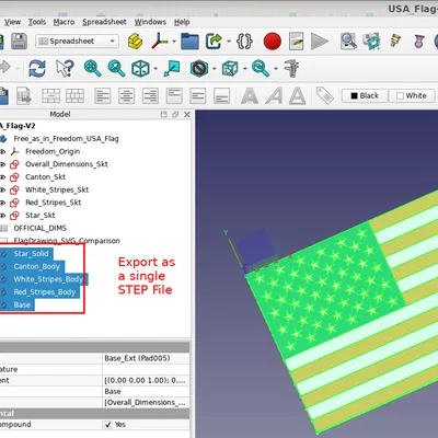 Lá cờ Mỹ tiêu chuẩn - Parametric - FreeCAD - Đa màu sắc (MMU/AMS)