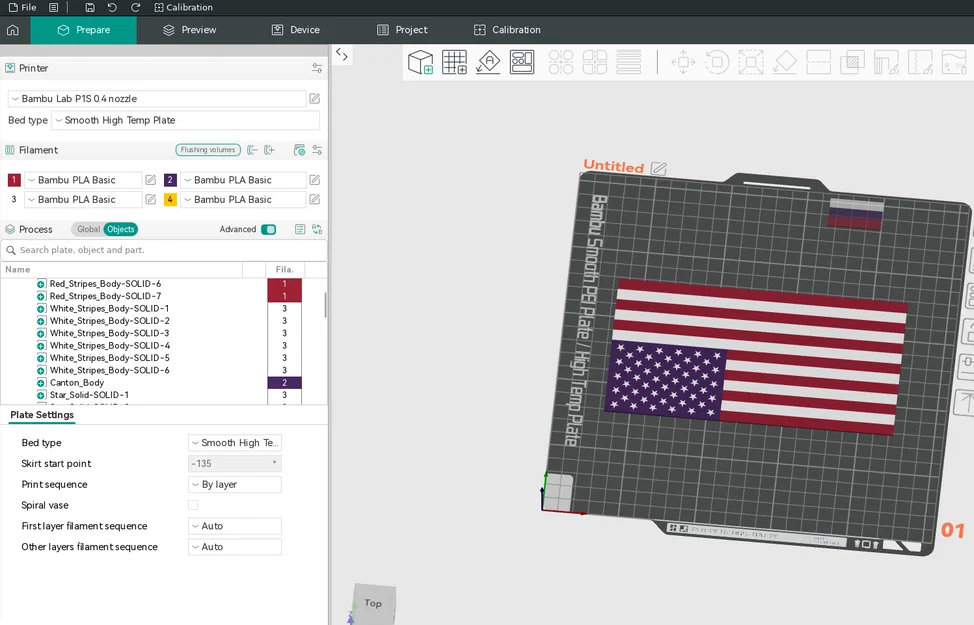 Lá cờ Mỹ tiêu chuẩn - Parametric - FreeCAD - Đa màu sắc (MMU/AMS) - Image 4
