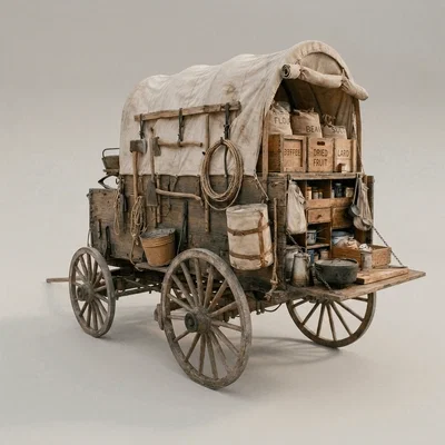 Mô hình xe kéo Chuckwagon miền Tây cổ điển in 3D ấn tượng