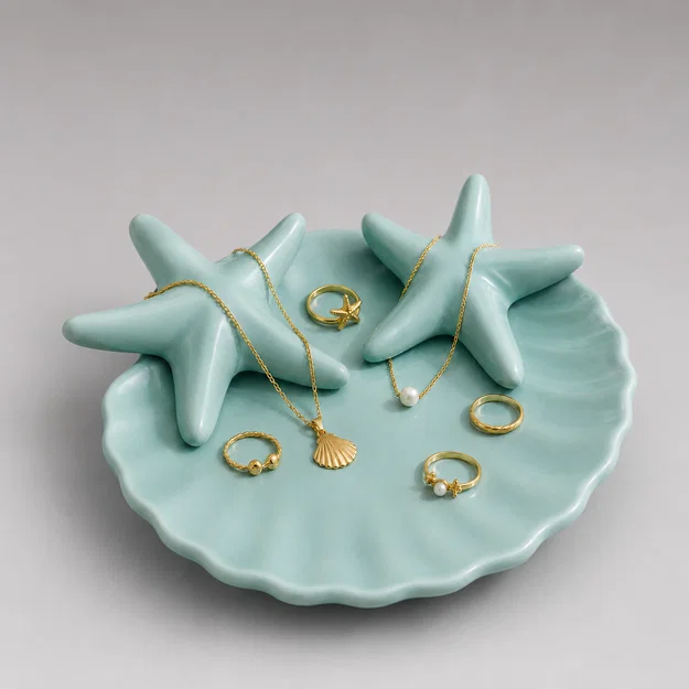 File STL Khay Trang Sức Vỏ Sò Sao Biển – Khay Đựng Nhẫn & Decor Nhà Ven Biển - Image 1