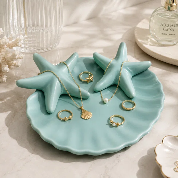 File STL Khay Trang Sức Vỏ Sò Sao Biển – Khay Đựng Nhẫn & Decor Nhà Ven Biển - Image 2