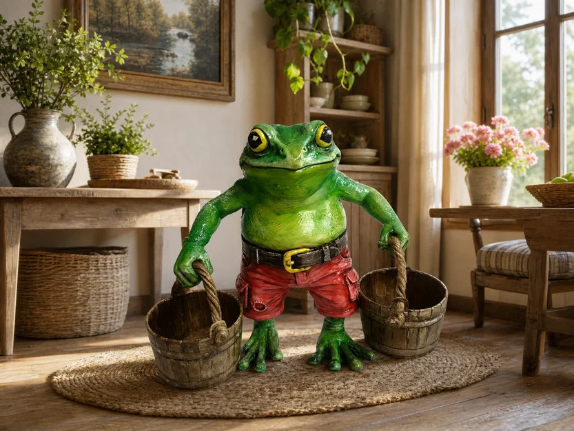 Mô hình 3D chú ếch xách thùng trang trí cực dễ thương - Image 1