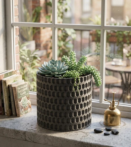 Chậu hoa - Flower pot 008 (Vase mode) | Bình trụ họa tiết chevron zigzag - Image 1