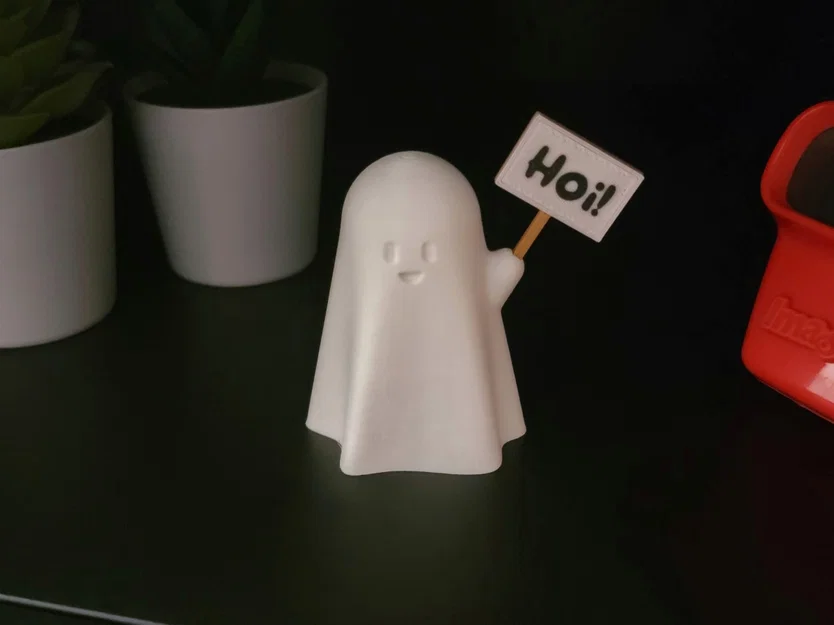 Mô hình chú ma đáng yêu cầm bảng (Ghost with a Sign) để bàn - Image 1
