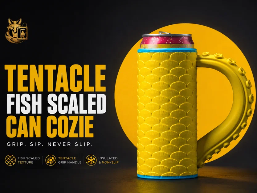 Ống bọc lon vảy cá tay cầm xúc tu (Tentacle Fish Scaled Can Cozie) - Image 1